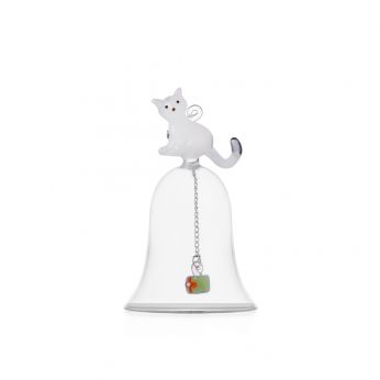 Christmas Bell - Ichendorf Weihnachtsglocke aus Borosilikatglas, Modell: Weiße Katze und grünes Geschenk