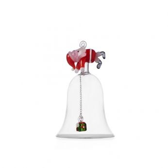 Christmas Bell - Campana navideña de Ichendorf hecha de vidrio de borosilicato, modelo de Papá Noel durmiendo con un regalo.