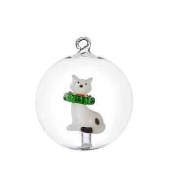 Woodland Tales Ball - Ichendorf Glas-Weihnachtskugel, Kollektion „Waldgeschichten“, Modell: Katze mit Weihnachtskranz