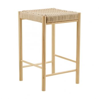 Abano Stool - Poplar wood stool with woven wicker seat, height 66.5 cm