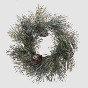 Pine and Snow Wreath - Decoración navideña, guirnalda artificial con agujas de pino, nieve y piñas - 50 cm de diámetro