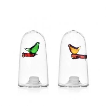 Birds Salt & Pepper Set - Ichendorf salt and pepper set in borosilicate glass, with internal decoration, Birds model