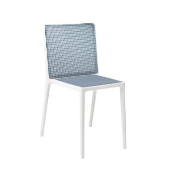 Belvedere Tech - Kartell chair, made of recycled thermoplastic technopolymer and woven technopolymer seat, white and blue color