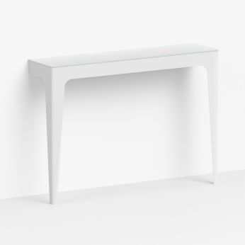 Bridge - Console en feuille de métal, avec plateau en verre rétro-peint, à fixer au mur, couleur blanche