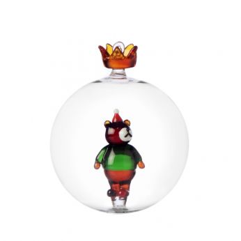 Woodland Tales Ball - Boule de Noël en verre Ichendorf, collection Contes de la Forêt, modèle Ours brun avec chapeau et couronne
