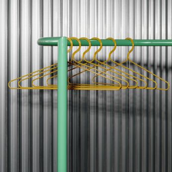 Colour Rack S-Shape - HAY Colour Rack S-Shape floor coat rack in jungle green with Dijon coloured coat hanger