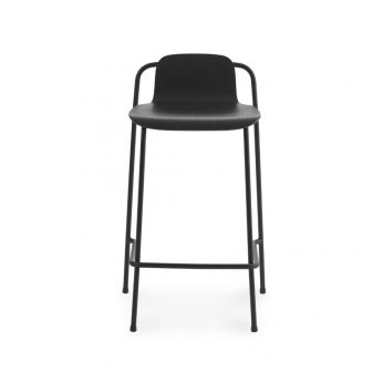 Studio Bar Stool - Black metal barstool, seat in painted and lacquered black ash veneer, 65 cm