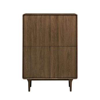 Darwin Cabinet - Buffet en chêne à pieds hauts et quatre portes, couleur brun foncé
