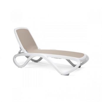 Alfa & Omega - Bain de soleil en polypropylène blanc, avec filet en couleur gris tourterelle
