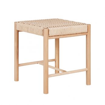 Abano Stool - Poplar wood stool with woven wicker seat, height 46.5 cm