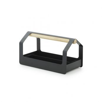 Haus Toolbox - Organizador de escritorio de metal negro y madera de Normann Copenhagen