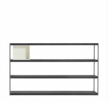 WiseWise - Bibliothèque-console Wisewise de Kartell, hauteur 127 cm, couleur bois foncé, avec un cube de rangement couleur ivoire de 35 x 35 cm