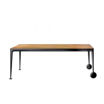 Big Will Wood - Fixed black metal table by Magis, American walnut top, with black wheels