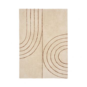 Tampa Rug - Alfombra rectangular moderna de algodón y poliéster con estampado, 200 x 300 cm, color beige y marrón.