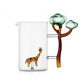 Savannah Jug - Karaffe aus Borosilikatglas mit verziertem Henkel von Ichendorf, Kollektion Savannah, Modell Giraffe &amp; Baobab