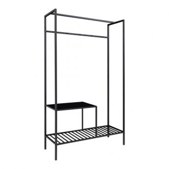Vita Wardrobe - Mueble de entrada metálico con barra para colgar ropa y dos estantes, color negro.