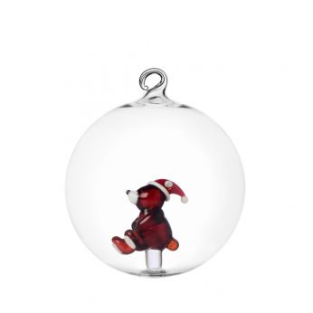 Woodland Tales Ball - Boule de Noël en verre Ichendorf, collection Contes de la Forêt, modèle Ours brun avec chapeau de Noël