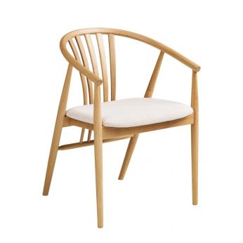 Agustin Dining Chair - Fauteuil en bois de chêne avec assise en tissu couleur sable