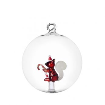 Woodland Tales Ball - Boule de Noël Ichendorf en verre, collection Contes de la forêt, modèle Écureuil avec canne de Noël