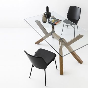 CB4728-FR Mikado - Designertisch aus walnussfarben gebeiztem Buchenholz mit transparenter Glasplatte, kombiniert mit CB1959 Sibilla Stühlen