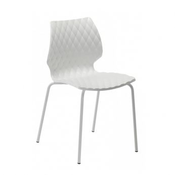 Uni 550 - Sillas de acero barnizado blanco, carcasa de polipropileno blanco