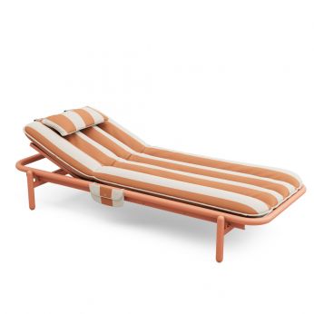 Sunbun Daybed - Fatboy outdoor sun lounger with terracotta frame and orange striped cushion